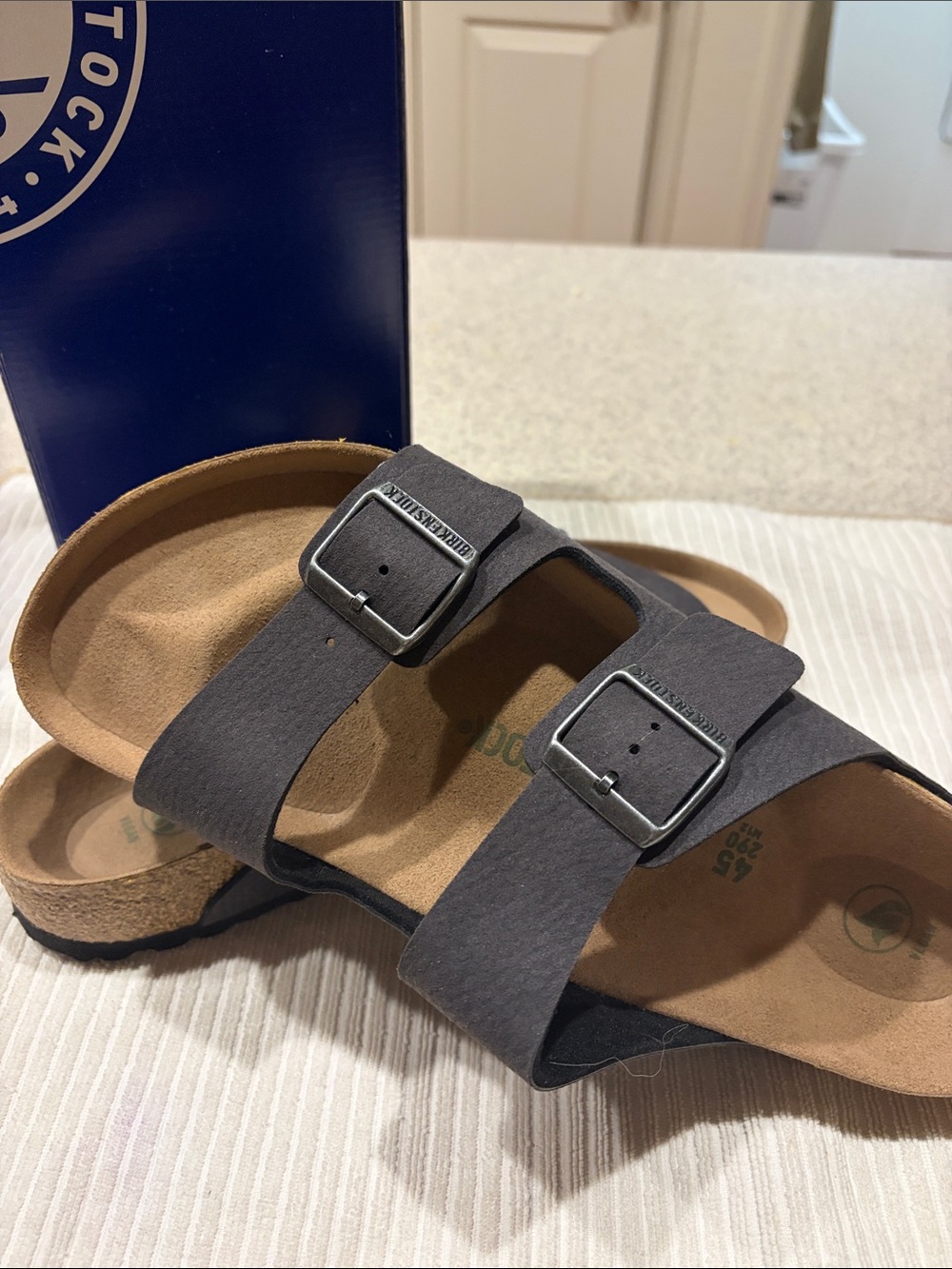 Birkenstock Men’s Arizona Two-Strap Sandals in Grey